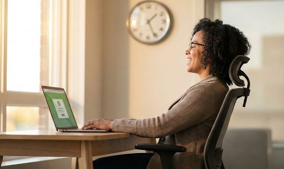 Business owner receiving same day business loan funding on laptop