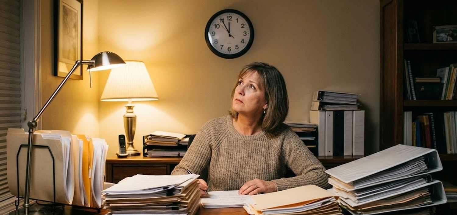Small business owner reviewing SBA loan paperwork at a desk