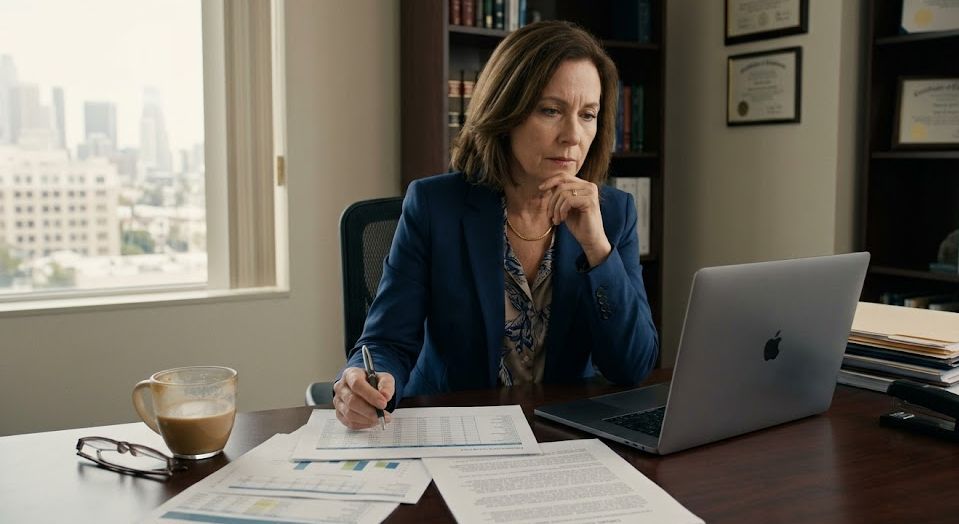 Business owner reviewing contract documents related to a merchant cash advance during business closure planning.